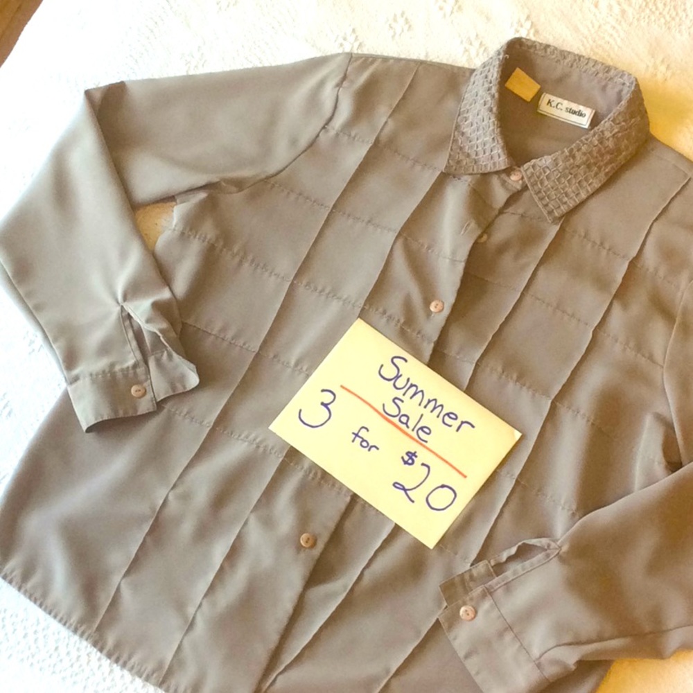 Long sleeve tan/khaki woven blouse